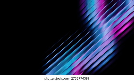 Dynamic abstract artwork featuring vivid blue and pink diagonal lines against a dark background, creating a striking visual contrast and depth.