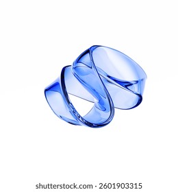 A dynamic abstract artwork. Twisted structure of translucent blue glass. Abstract grass form with sleek curves, fluid design and sense of modernity, elegance, and artistic innovation. 3d rendering
