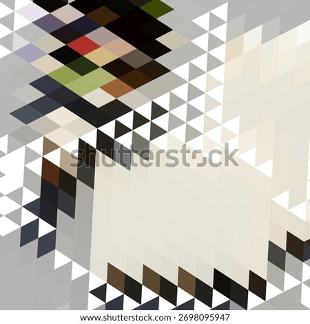 Dynamic abstract background created with a polygonal mosaic of geometric triangles. The modern illustration features a muted, desaturated palette of soft grays, beige, and dark, earthy colors.