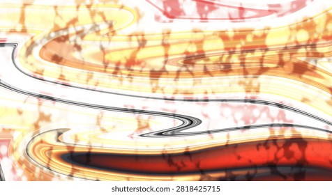 A dynamic abstract background featuring fiery orange, red, and yellow liquid marble swirls combined with sharp, flowing wave lines for a high-energy look.