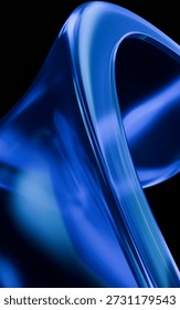 Dynamic abstract blue form with sleek, glossy curves and strong reflections, creating a modern, fluid visual