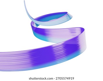 Dynamic abstract blue and purple gradient ribbon swirl on white background. 3D illustration