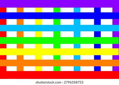 Dynamic abstract composition with bright rainbow horizontal stripes and intersecting lines. Eye-catching modern design perfect for digital backgrounds, websites, presentations and creative projects