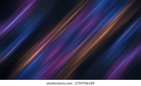 A dynamic abstract image featuring diagonal streaks of blue, purple, and orange light on a dark background, creating a sense of movement and energy with vibrant colors and contrasting tones.