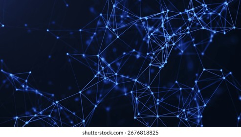 A dynamic abstract representation of a network with glowing blue lines and nodes on a dark background, symbolizing technology and connectivity.