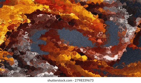 A dynamic abstract swirl composition featuring rich earthy tones, metallic accents, and textured brushwork for a striking visual impact.
