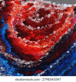 A dynamic abstract texture showcasing deep blues, fiery reds, and swirling patterns resembling cosmic energy and vibrant galaxy formations.
