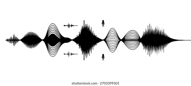 Dynamic Audio Wave forms Collection Various Sound Signals and Visuals for Music, Visualizing Audio Frequencies and Voice Notes in Minimalist Line Art.

