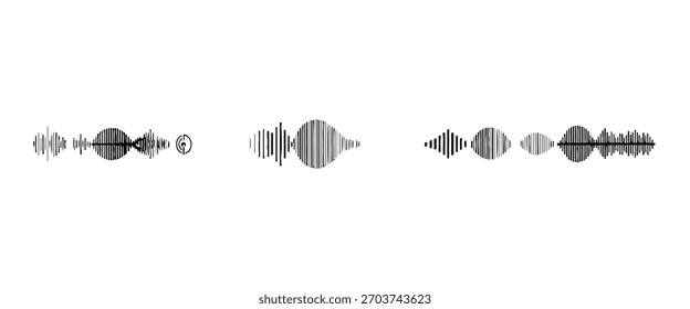 Dynamic Audio Wave forms Collection Various Sound Signals and Visuals for Music, Visualizing Audio Frequencies and Voice Notes in Minimalist Line Art.
