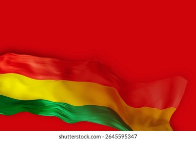 A dynamic background featuring the vibrant colors of the Bolivia flag, flowing gracefully against a solid red backdrop. The design offers ample space for personalized text and. 3D Illustration