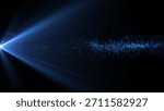 A dynamic blue light beam cuts through a dark background, scattering sparkling particles in its path, creating a futuristic and magical atmosphere.