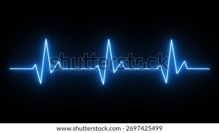 A dynamic blue neon electrocardiogram waveform pulses with life against a dark backdrop, symbolizing vital signs and the critical nature of cardiac health.
