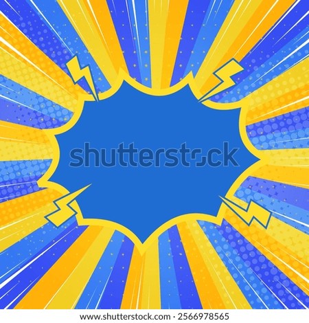Dynamic blue and yellow comic book background with halftone and radial speed lines. Perfect for action scenes. 