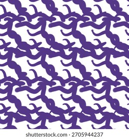 Dynamic, bold abstract design featuring thick, hand-drawn, spray-painted purple squiggles on a clean white background. Modern, urban, artistic motif for street style apparel, packaging, or backdrop.