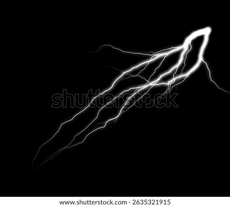 A dynamic bolt of white lightning cuts through the dark sky, showcasing the raw power of nature's electrical display.