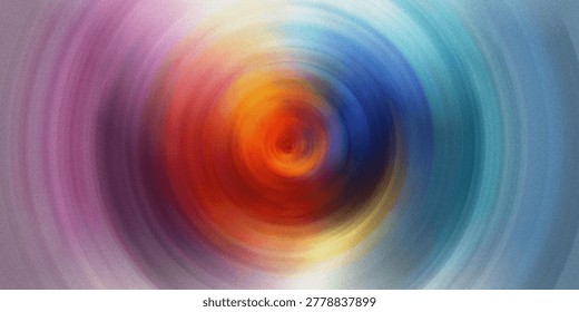 Dynamic circular radial gradient background showcasing spinning colorful pattern radiating from center point with soft light effect perfect for modern graphic design motion graphics and digital art display.
