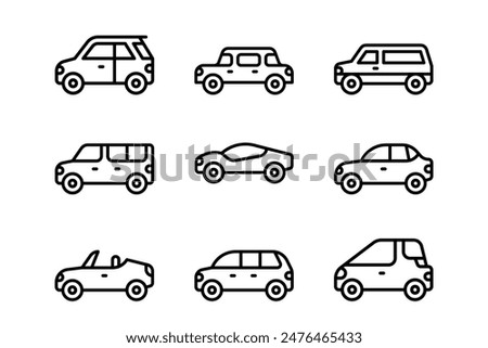 Dynamic collection of graphic illustrations featuring cars in various styles, perfect for automotive enthusiasts and design projects alike.