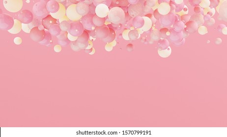 Dynamic colorful bouncing balls for party, festival, celebration. Group of balls, bubbles on pastel  background. Digital, trend, conceptual banner for Valentine's Day with copy space - 3D, render. - Powered by Shutterstock