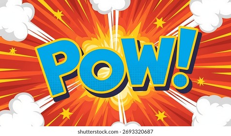 Dynamic comic book explosion with "POW!" text and bright, energetic colors, evoking action and impact.