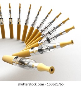 dynamic composition of e-cigarretes with a white background and lots of copy space