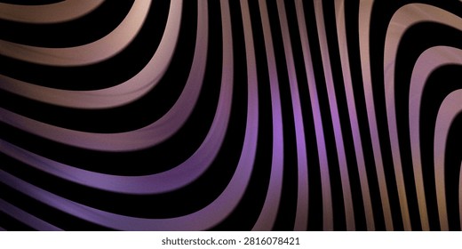 Dynamic flowing waves in violet and tan shades. Sinuous ribbons create sense of movement and depth against dark backdrop with grainy finish.