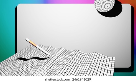 Dynamic Geometric Shapes with Iridescent Gradients on 3D Grids - Modern 16x9 Background Template. 3D rendering. 3D Illustration - Powered by Shutterstock