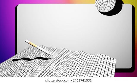 Dynamic Geometric Shapes with Iridescent Gradients on 3D Grids - Modern 16x9 Background Template. 3D rendering. 3D Illustration - Powered by Shutterstock