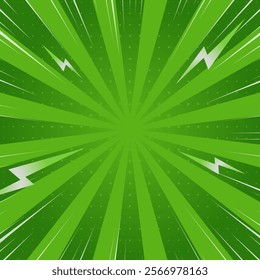Dynamic green comic book background with halftone and radial speed lines. Perfect for action scenes. 