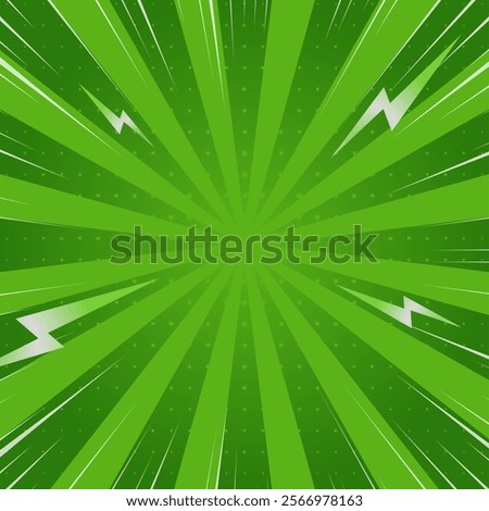 Dynamic green comic book background with halftone and radial speed lines. Perfect for action scenes. 
