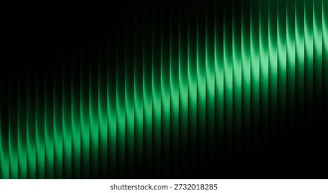 Dynamic green waves create a mesmerizing pattern against a dark background, showcasing a gradient effect with sleek, flowing lines.