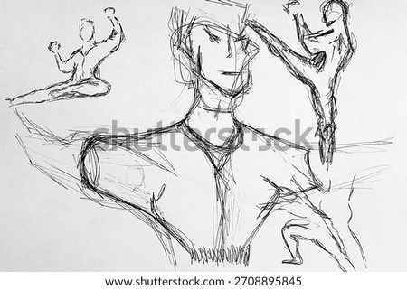 Dynamic Human Forms: Abstract Ink Drawing on White