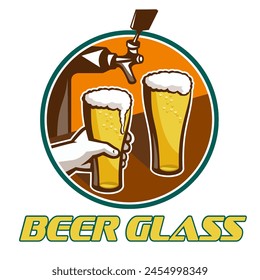 A dynamic logo depicts two beer glasses overlapping, symbolizing camaraderie and enjoyment. Its modern design with vibrant colors exudes energy and sociability, capturing the essence of a vibrant drin - Powered by Shutterstock