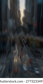 Dynamic motion-blurred crowd navigating a busy city street during golden hour, evoking urban lifestyle and fast-paced movement. Ideal for marketing, travel campaigns, and editorial content on city life and modern mobility.