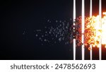 Dynamic particle explosion with vertical lines, abstract artistic imagery with futuristic concept. 3D Illustration