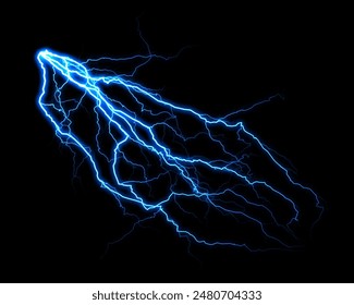 Dynamic progression of a lightning bolt illuminating the black background