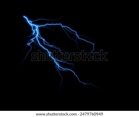 Dynamic progression of a lightning bolt illuminating the black background