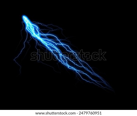 Dynamic progression of a lightning bolt illuminating the black background