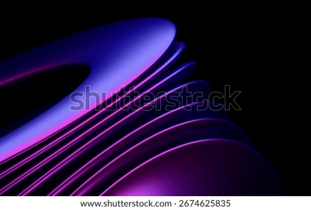 Dynamic Purple Gradient Rainbow Arcs on Dark Background - Contemporary 3D Curved Design Element for Modern Web and Print Graphics