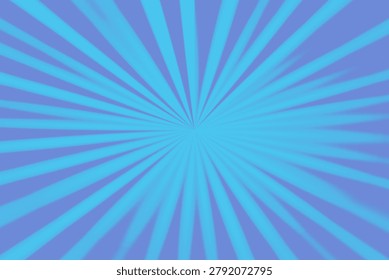 Dynamic radial sunburst pattern with bright blue rays on purple background. Energetic abstract design ideal for promotions, social media, advertising and creative projects