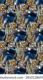 A dynamic seamless repeating pattern featuring a chaotic, multi-layered urban aesthetic with high-contrast textures. This complex design is perfect for high-fashion streetwear and avant-garde couture applications.
#FractalArt #UrbanDesign #HauteCouture #SeamlessPattern #DigitalPrint #FashionDesign #AbstractTexture