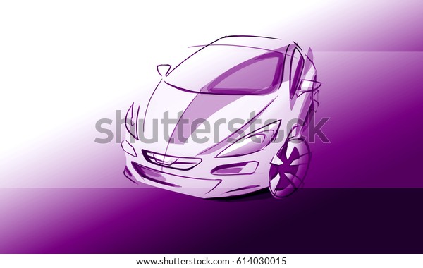 Dynamic\
sketch of the car is a violet illustration in perspective. The car\
is suitable for bigger families. The vehicle is designed with\
lights lines and through dynamic enters to\
space.