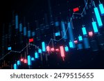 A dynamic stock market chart with glowing blue and red elements on a dark background, concept of financial analysis. 3D Rendering