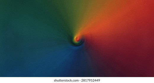Dynamic swirling vortex of rainbow colors, converging at a bright central point, imbued with a distinct grainy texture for an energetic and captivating visual.