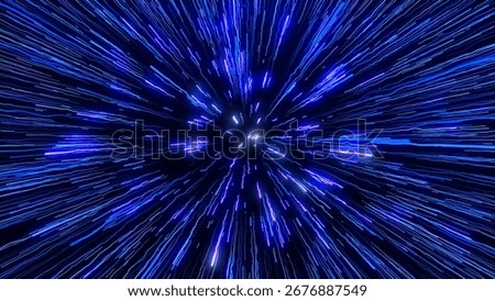 Dynamic visualization of blue light streaks radiating from a central point, creating an electrifying abstract burst of energy in a futuristic setting.