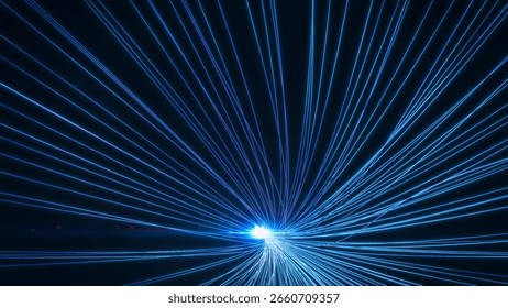 Dynamic Visualization of a Neural Network Concept with Light Beams, Illustrating Advanced Programming and Connectivity in a High-Tech Digital Space