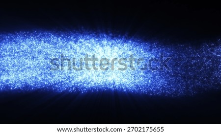 A dynamic wave of glowing blue particles in motion against a dark background, creating a mesmerizing and futuristic visual effect with luminescent dots.