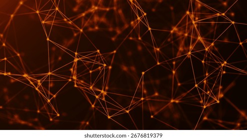 A dynamic web of interconnected orange lines creating a vibrant network pattern against a dark backdrop. this abstract design highlights connectivity and technology themes.