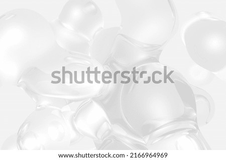 Dynamic white fluid drop background 3d rendering. Futuristic metaball structure shapes on grey background