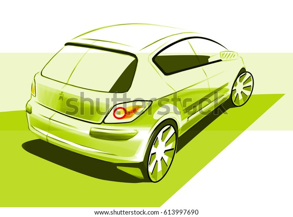 Dynamics\
sketch of the car its gray illustration in perspective. The car is\
suitable for bigger family. The vehicle is designed with lights\
lines and through dynamic get off to\
space.