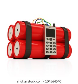 Dynamite Bomb with Mobile Phone on white background